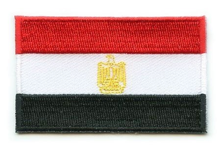 Egypt flag patch with horizontal red, white, and black stripes featuring the eagle of Saladin emblem.