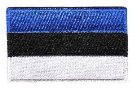 Estonia flag patch featuring horizontal blue, black, and white stripes.