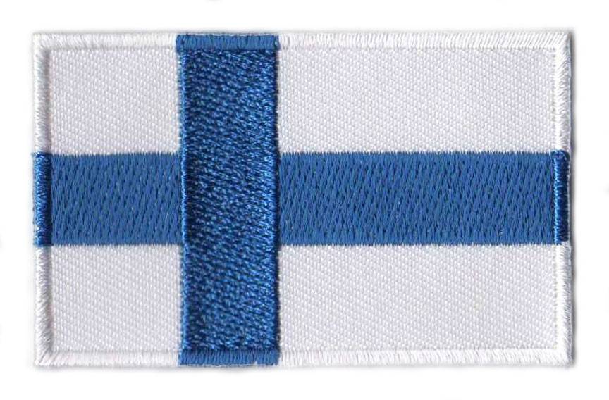 Finland flag patch with blue cross on white background, size 6.5 x 4 cm.