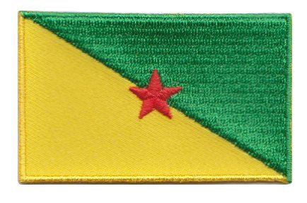 French Guiana flag patch, 6.5 x 4 cm, green and yellow with red star.