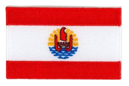 French Polynesia flag patch with outrigger design, size 6.5 x 4 cm.