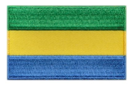 Gabon flag patch with green, yellow, and blue stripes, 6.5 x 4 cm.