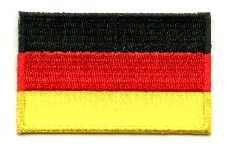 Germany flag patch with black, red, and gold horizontal stripes, size 6.5 x 4 cm.