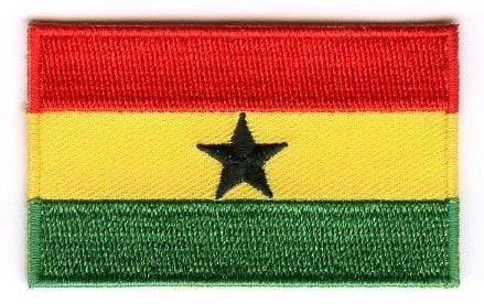 Ghana flag patch with red, yellow, and green stripes and black star.