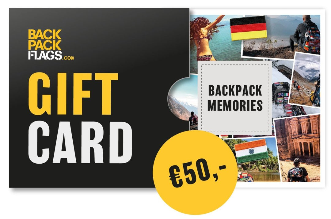 50 Euro BackpackFlags.com Gift Card for travel enthusiasts, perfect for any occasion.