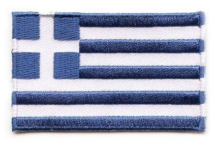 Greece flag patch with blue and white stripes, 6.5 x 4 cm, featuring a white cross on a blue background in the corner.