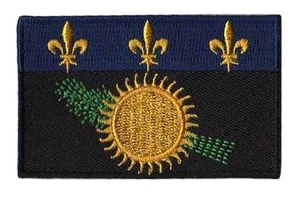 Guadeloupe flag patch featuring unofficial design with yellow sun, green sugar cane, and blue stripe with yellow fleurs-de-lis.