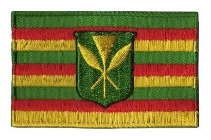 Hawaii flag patch featuring the Kanaka Maoli design with red, green, and yellow stripes and a central green shield.