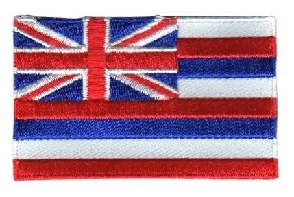 Hawaii flag patch with eight horizontal stripes and British Union Jack, size 6.5 x 4 cm.
