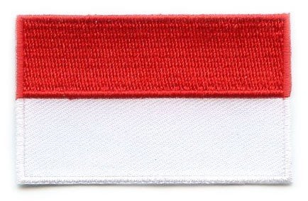 Indonesia flag patch featuring red and white horizontal stripes, measuring 6.5 x 4 cm.