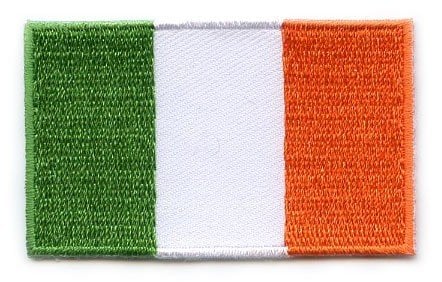Ireland flag patch with green, white, and orange stripes, measuring 6.5 x 4 cm.