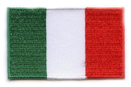 Italy flag patch featuring green, white, and red vertical stripes, size 6.5 x 4 cm.