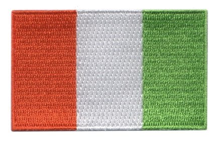 Ivory Coast flag patch with orange, white, and green vertical stripes, size 6.5 x 4 cm.