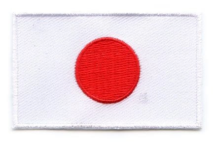 Japan flag patch with red sun disc on white background, size 6.5 x 4 cm.