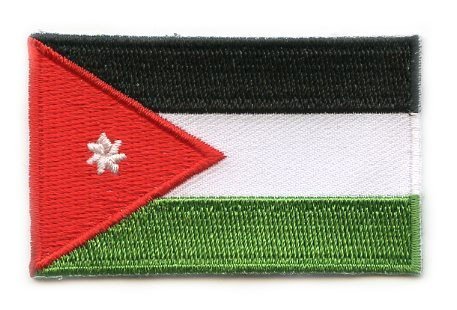 Jordan flag patch featuring black, white, and green stripes with a red triangle and white seven-pointed star.