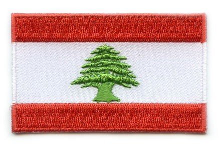 Lebanon flag patch with red and white stripes and central green cedar tree.