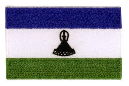 Lesotho flag patch featuring blue, white, and green stripes with emblem.