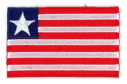 Liberia flag patch with red and white stripes, blue square, and white star.