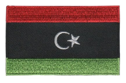 Libya flag patch with crescent and star design, 6.5 x 4 cm.