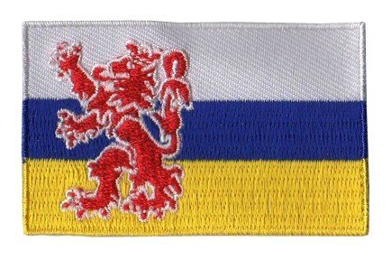 Limburg flag patch, 6.5 x 4 cm, featuring red lion design on flag stripes.