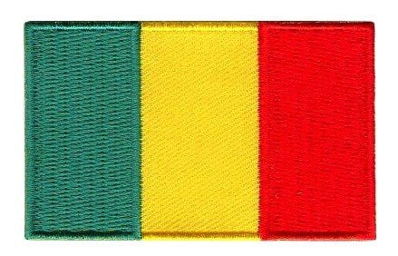 Mali flag patch with green, yellow, and red vertical stripes, size 6.5 x 4 cm.