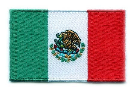 Mexico flag patch with embroidered green, white, and red stripes, featuring the coat of arms.