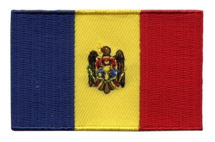 Moldova flag patch with coat of arms, size 6.5 x 4 cm.