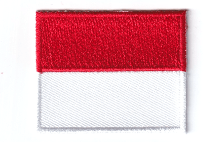Monaco flag patch with red and white horizontal stripes, size 5 x 4 cm.