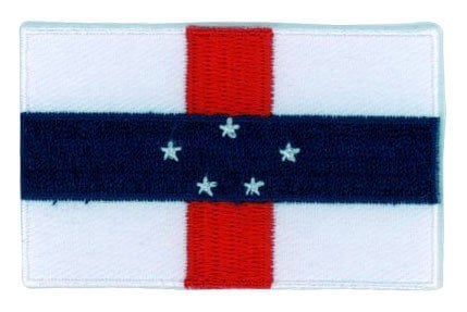 Netherlands Antilles flag patch with red, blue, and white stripes featuring five stars, size 6.5 x 4 cm.