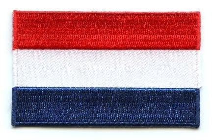 Netherlands flag patch with red, white, and blue horizontal stripes, size 6.5 x 4 cm.