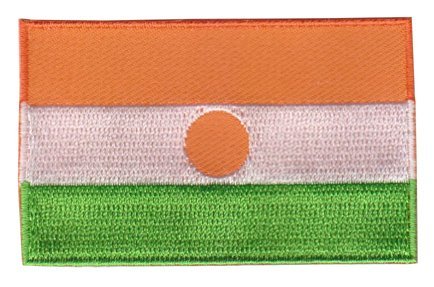 Niger flag patch with horizontal orange, white, and green stripes; 6.5 x 4 cm.