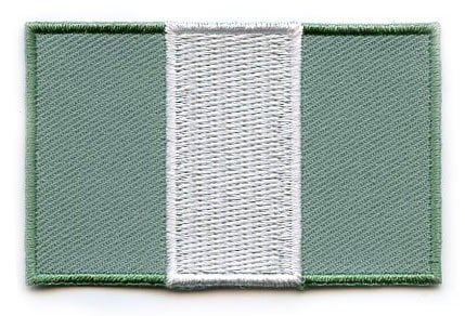 Nigeria flag patch, 6.5 x 4 cm, featuring green and white vertical stripes representing agriculture and peace.