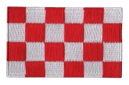 Noord-Brabant flag patch with red and white checkerboard pattern, 6.5 x 4 cm.