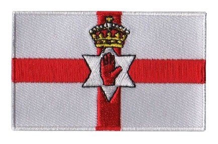 Northern Ireland flag patch with red cross and crowned star.