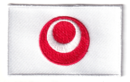 Okinawa flag patch, 6.5 x 4 cm, white background with red circle.