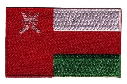 Oman flag patch featuring red, white, and green stripes with national emblem.