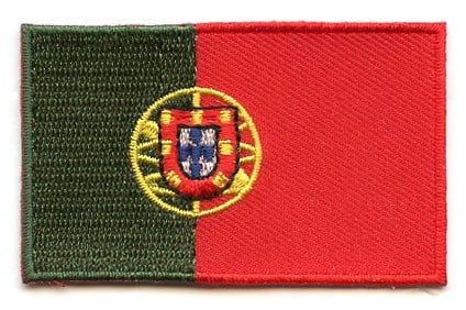 Portugal flag patch with embroidered green and red stripes, featuring the national coat of arms.