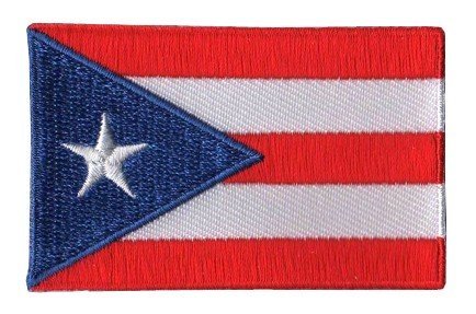 Puerto Rico flag patch, 6.5x4 cm, embroidered with red, white, and blue design.
