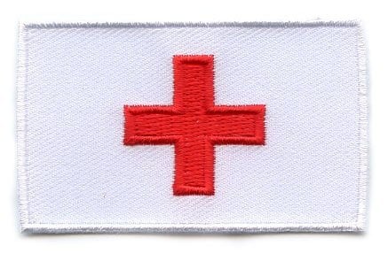 Red Cross flag patch, 6.5 x 4 cm, red Greek cross on white field.