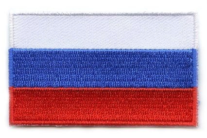 Russia flag patch, dimensions 6.5 x 4 cm, featuring white, blue, and red horizontal stripes.