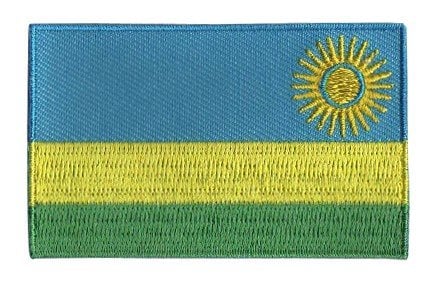Rwanda flag patch with blue, yellow, and green stripes, featuring a yellow sun in the top right corner.