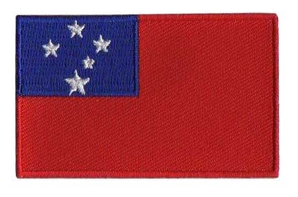 Samoa flag patch with red base, blue square, and five white stars representing the Southern Cross constellation.