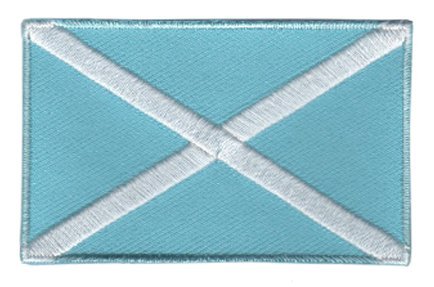 San Andrés and Providencia flag patch, 6.5 x 4 cm, blue with white cross design.