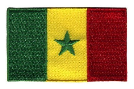 Senegal flag patch featuring green, yellow, and red stripes with central green star.