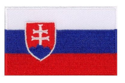 Slovakia flag patch featuring horizontal stripes and coat of arms.