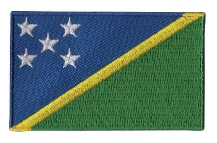 Solomon Islands flag patch with blue and green sections, yellow diagonal stripe, and five white stars.