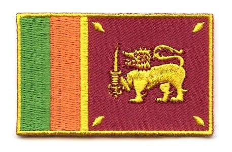 Embroidered Sri Lanka flag patch with lion and vertical stripes.