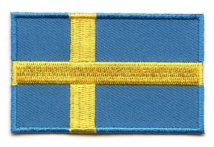 Sweden flag patch with blue base and yellow Scandinavian cross, size 6.5 x 4 cm.