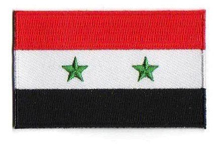 Syria flag patch featuring red-white-black stripes and two green stars.