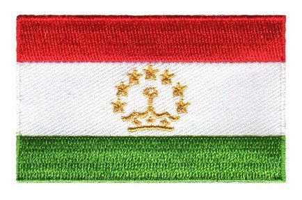 Tajikistan flag patch with red, white, green stripes, and gold crown with stars.